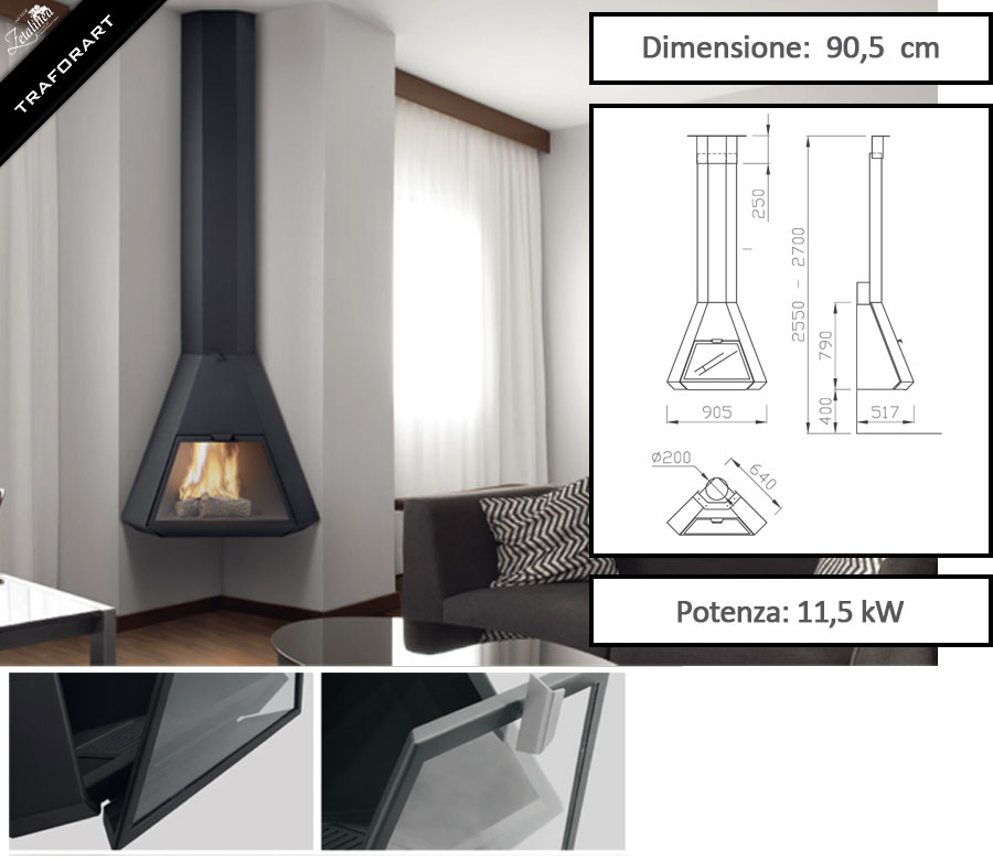 Camino angolare a legna Arion di Traforart
