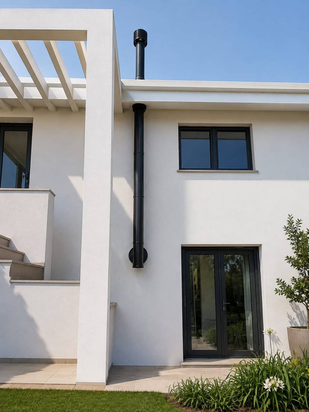 Canna fumaria sicura in casa in legno con sistema Apros&nbsp;nero